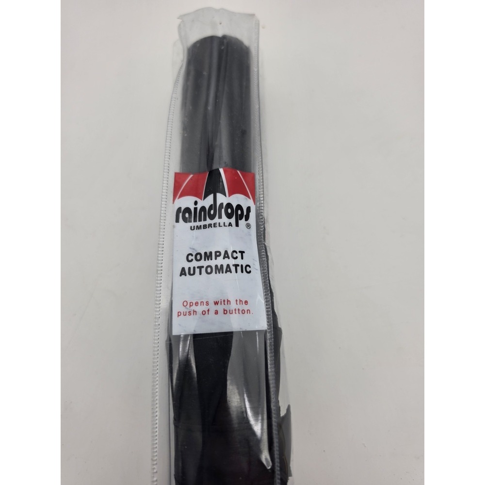 Nos Vtg Black Auto Opening full size umbrella   by Raindrop 100% Polyester New